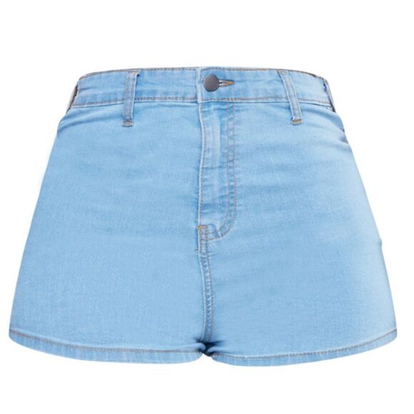 NWT PrettyLittleThing Shape Light Blue Wash Disco Denim Shorts Size 14 - Picture 6 of 12